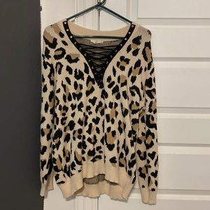Lace up leopard sweater